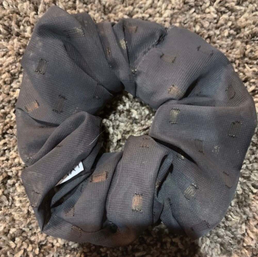 KAXI Charcoal Grey Sheer Metallic Square Pattern Scrunchie